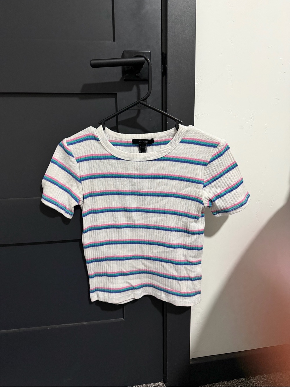 White Ribbed Striped Tee - Girls